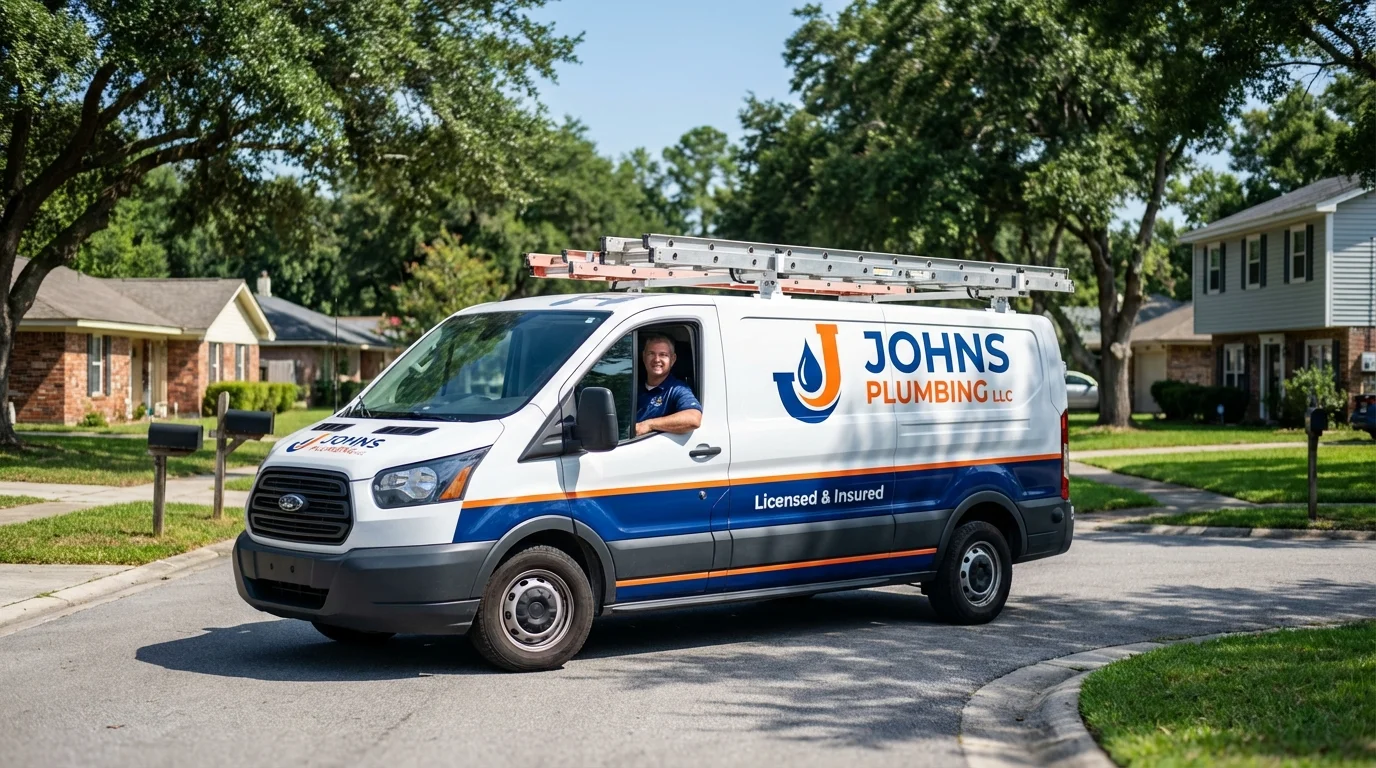 Johns Plumbing LLC service van in New Columbia, PA