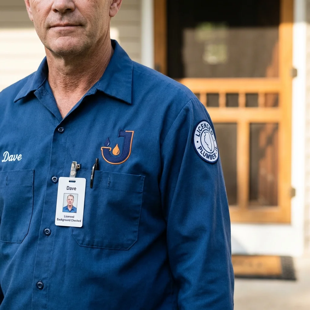 Licensed plumber showing ID badge in New Columbia, PA