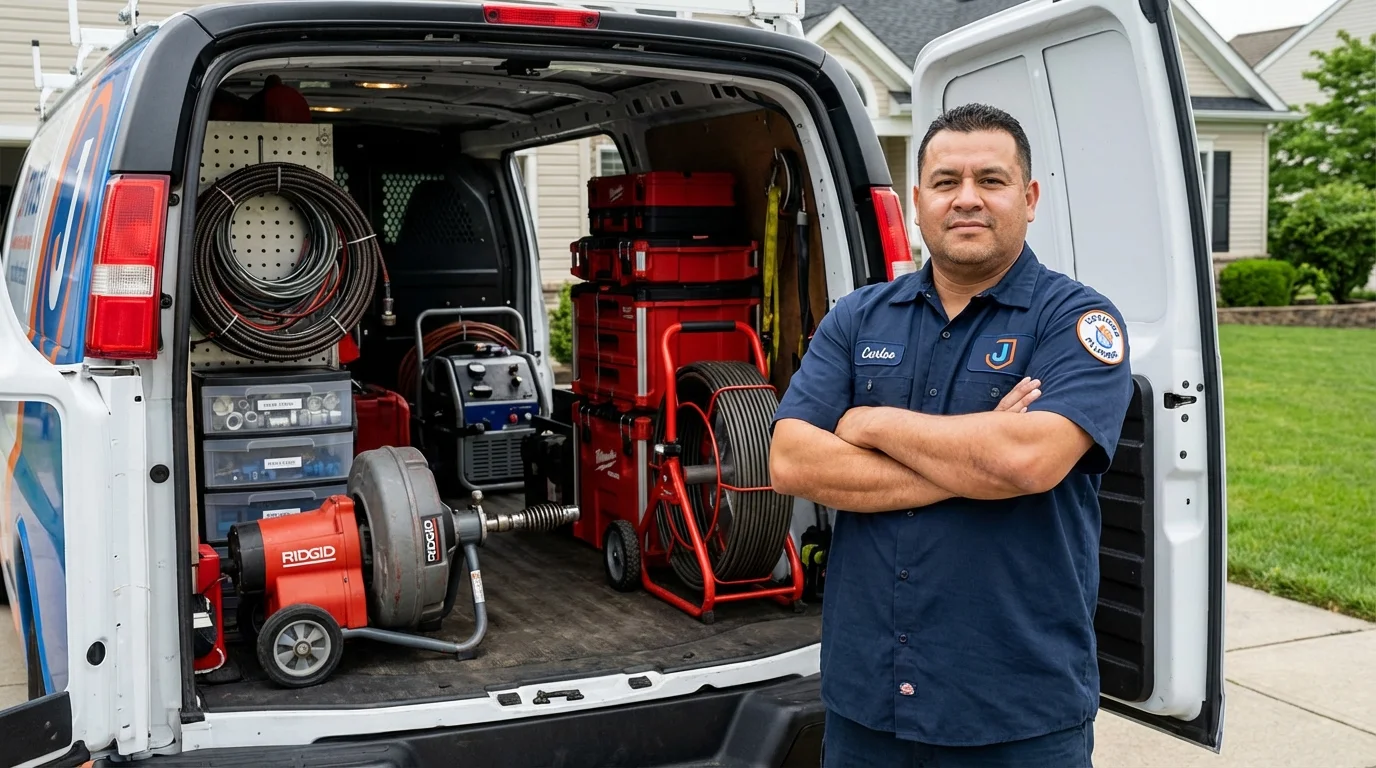 Professional drain cleaning equipment and Johns Plumbing LLC plumber in New Columbia