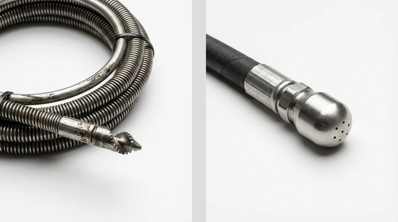 Drain snake cable and hydro jetting nozzle used for drain cleaning in New Columbia, PA