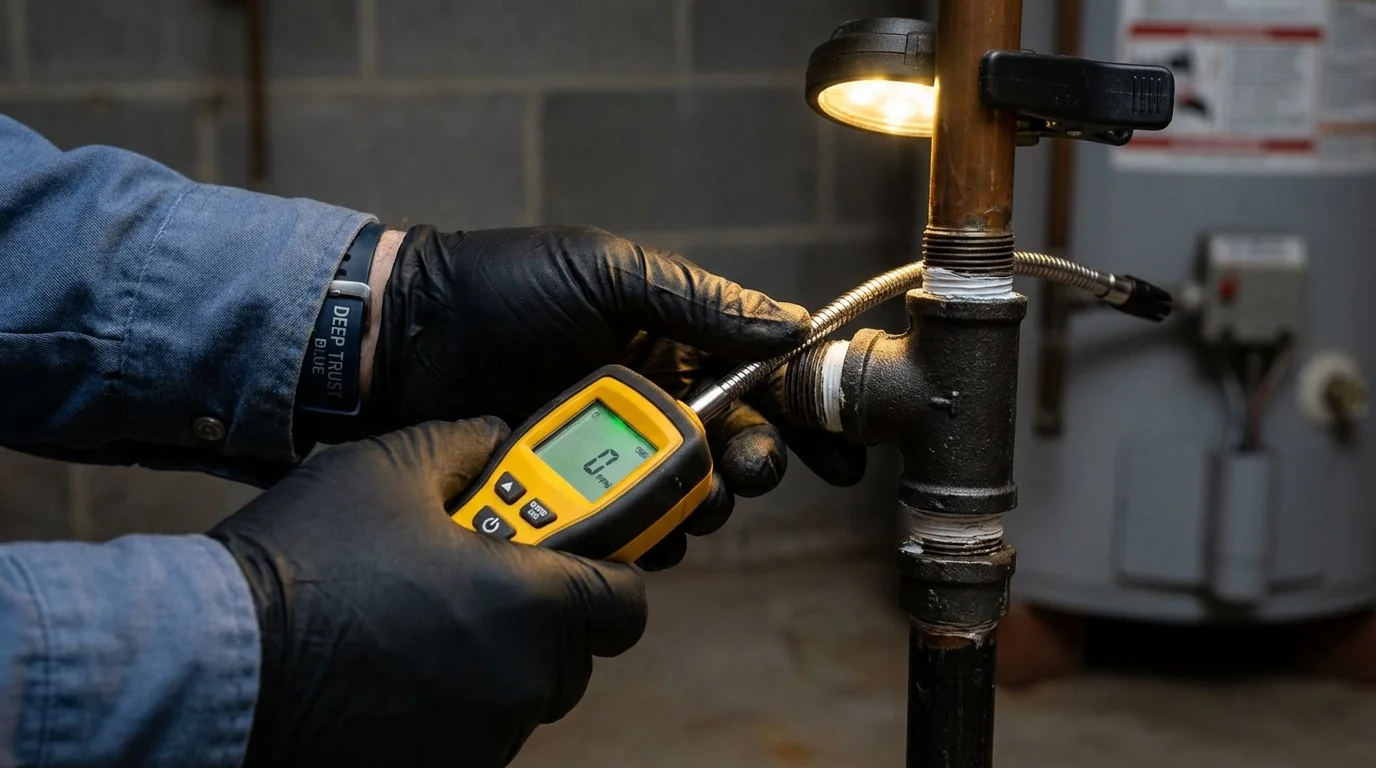 Gas leak detection with electronic sniffer by Johns Plumbing LLC in New Columbia