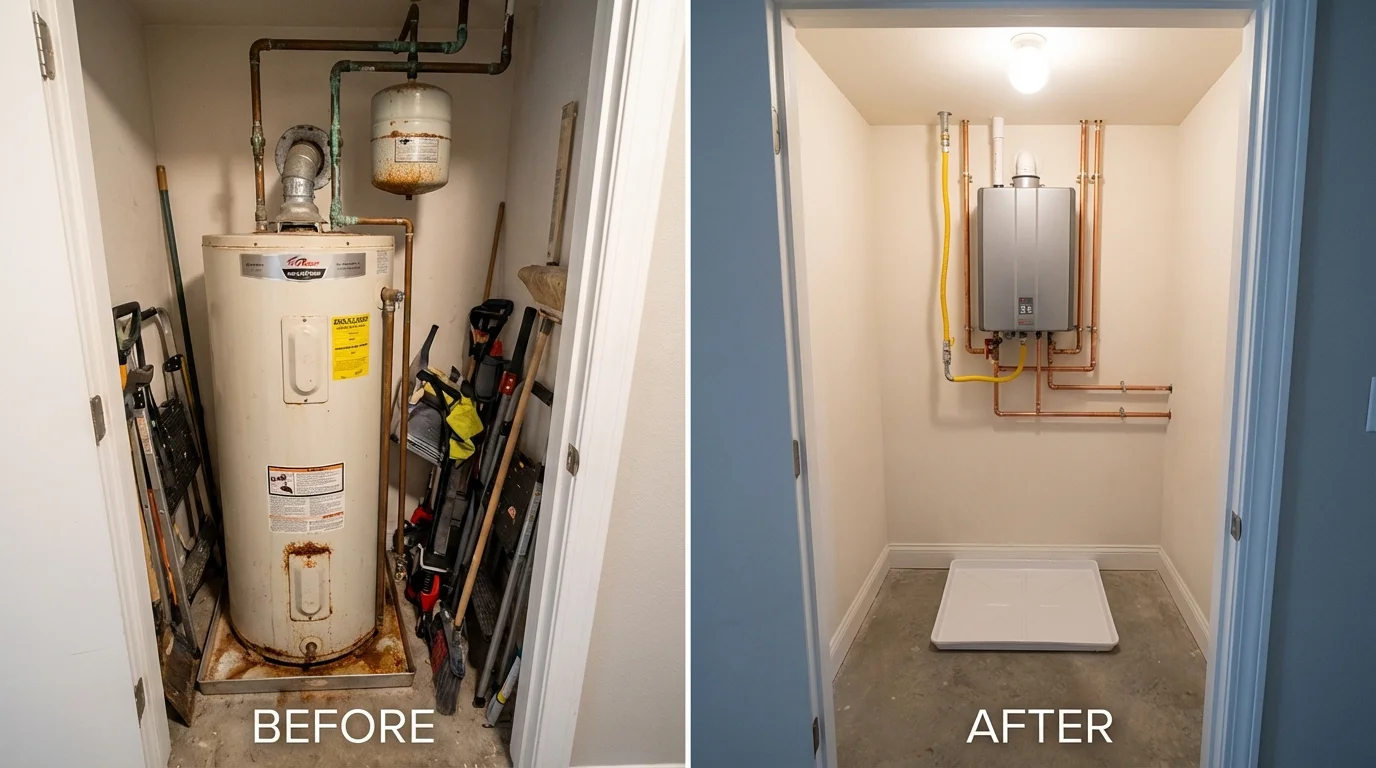 Tank water heater versus wall-mounted tankless unit comparison for New Columbia, PA homeowners