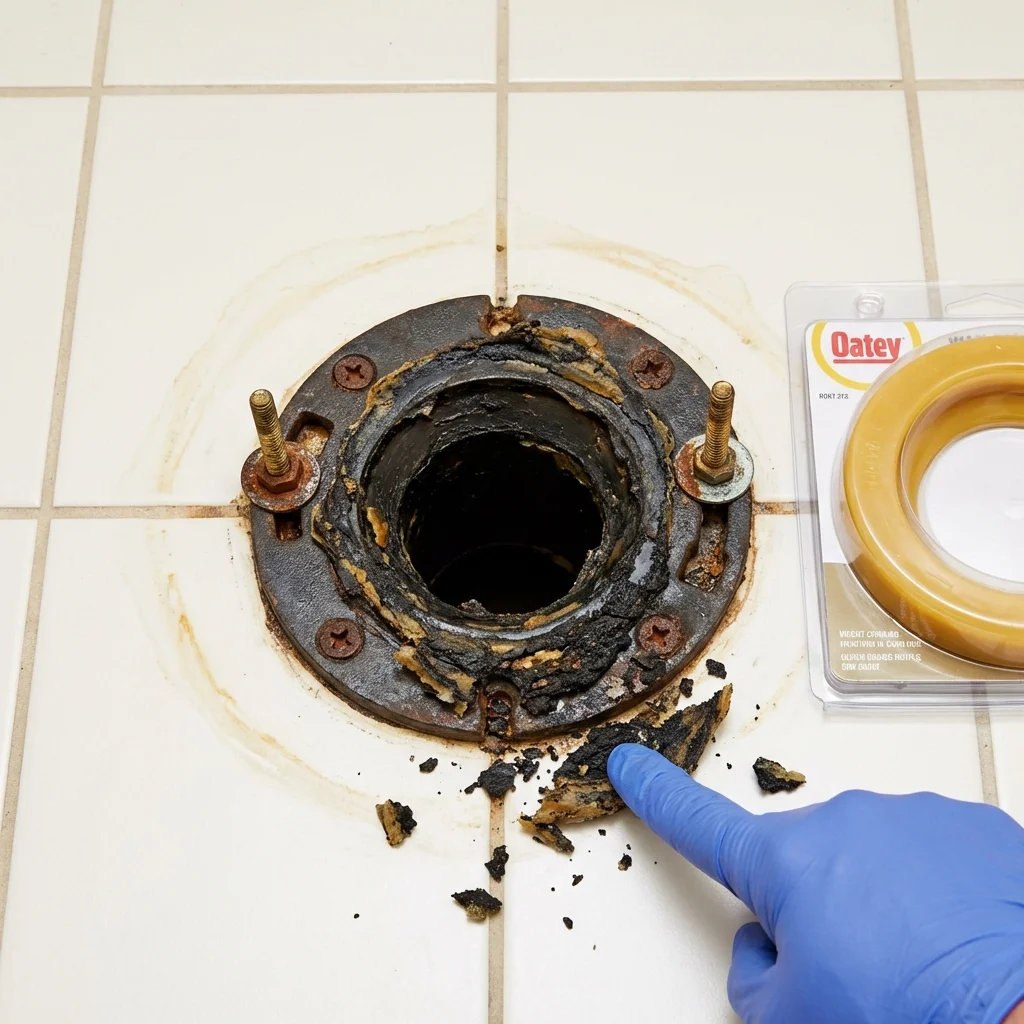 Failed wax ring showing water seepage at the base of a toilet in a New Columbia, PA home