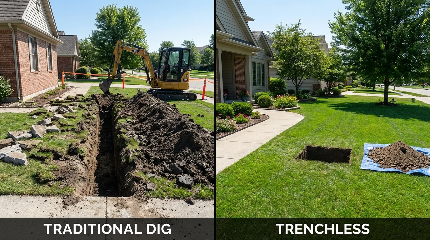 Trenchless sewer repair with minimal yard damage versus traditional excavation in New Columbia, PA